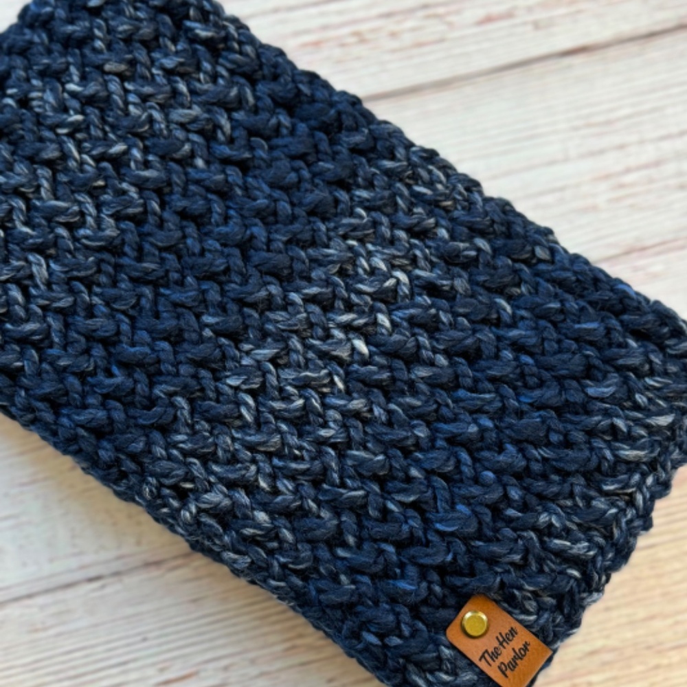 Blue Knit Variegated Scarf Long Chunky Wool Blend